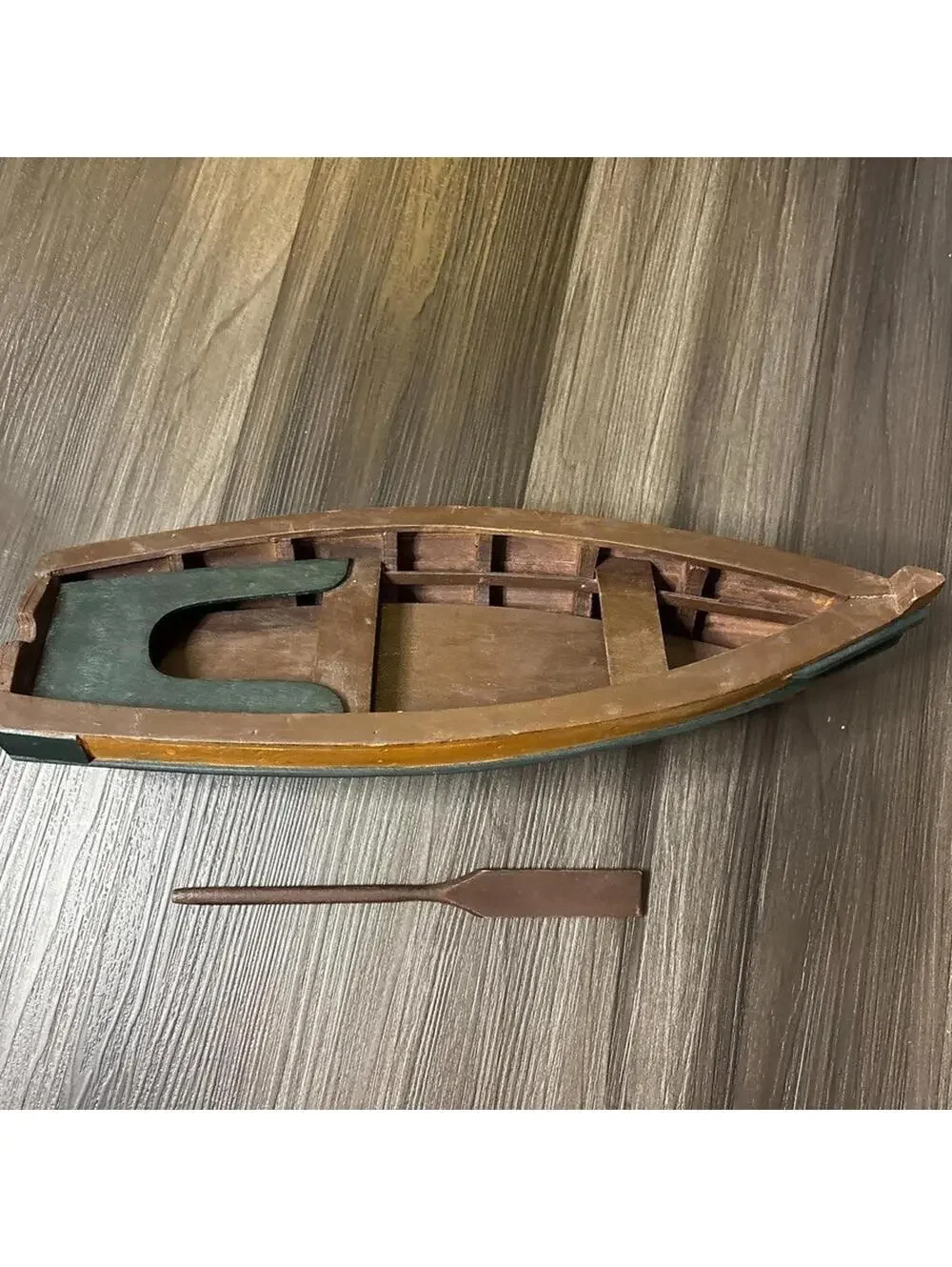Wood Canoe Model With Paddle 15” Brown Paddle Boat